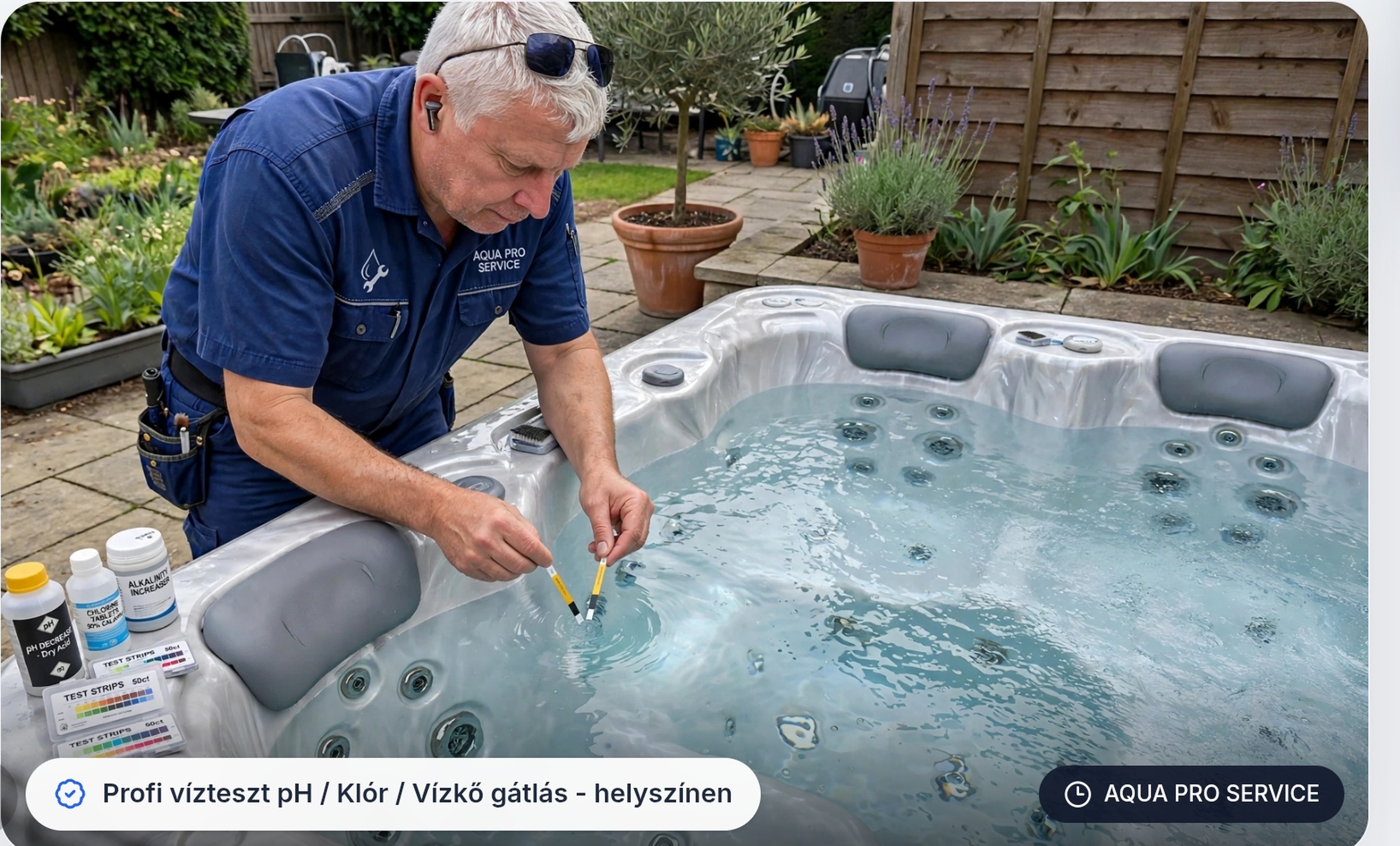 Profi jakuzzi vízteszt pH / Klór / Vízkő gátlás - helyszínen - AQUA PRO SERVICE